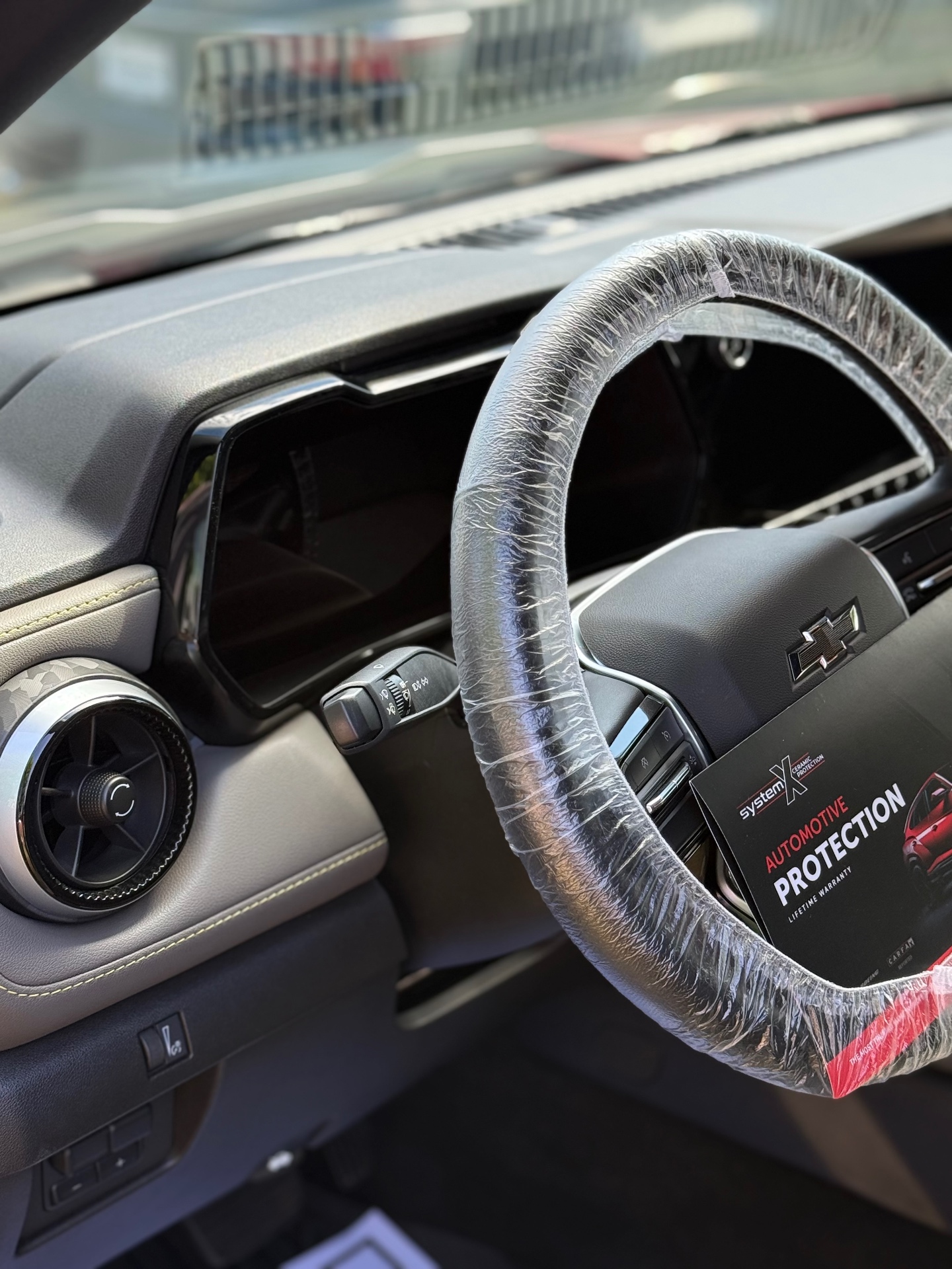 Chevrolet interior with protected steering wheel after ceramic coating