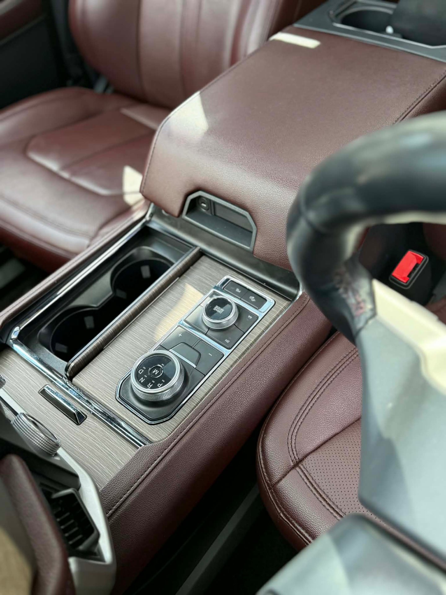 Luxury truck console and leather seats detailed